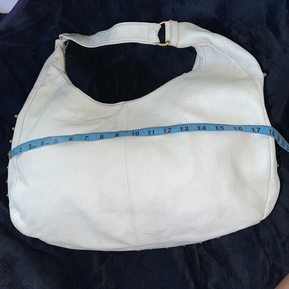 ROMYGOLD HUGE $595 PEBBLED WHITE LEATHER BAG BRASS HARDWARE595 - Picture 5 of 10